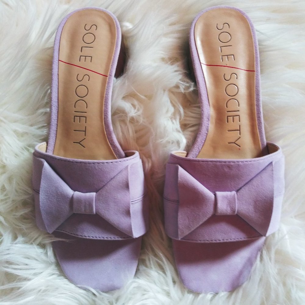 Soul Society Lavender Suede Slides with Bow Detail